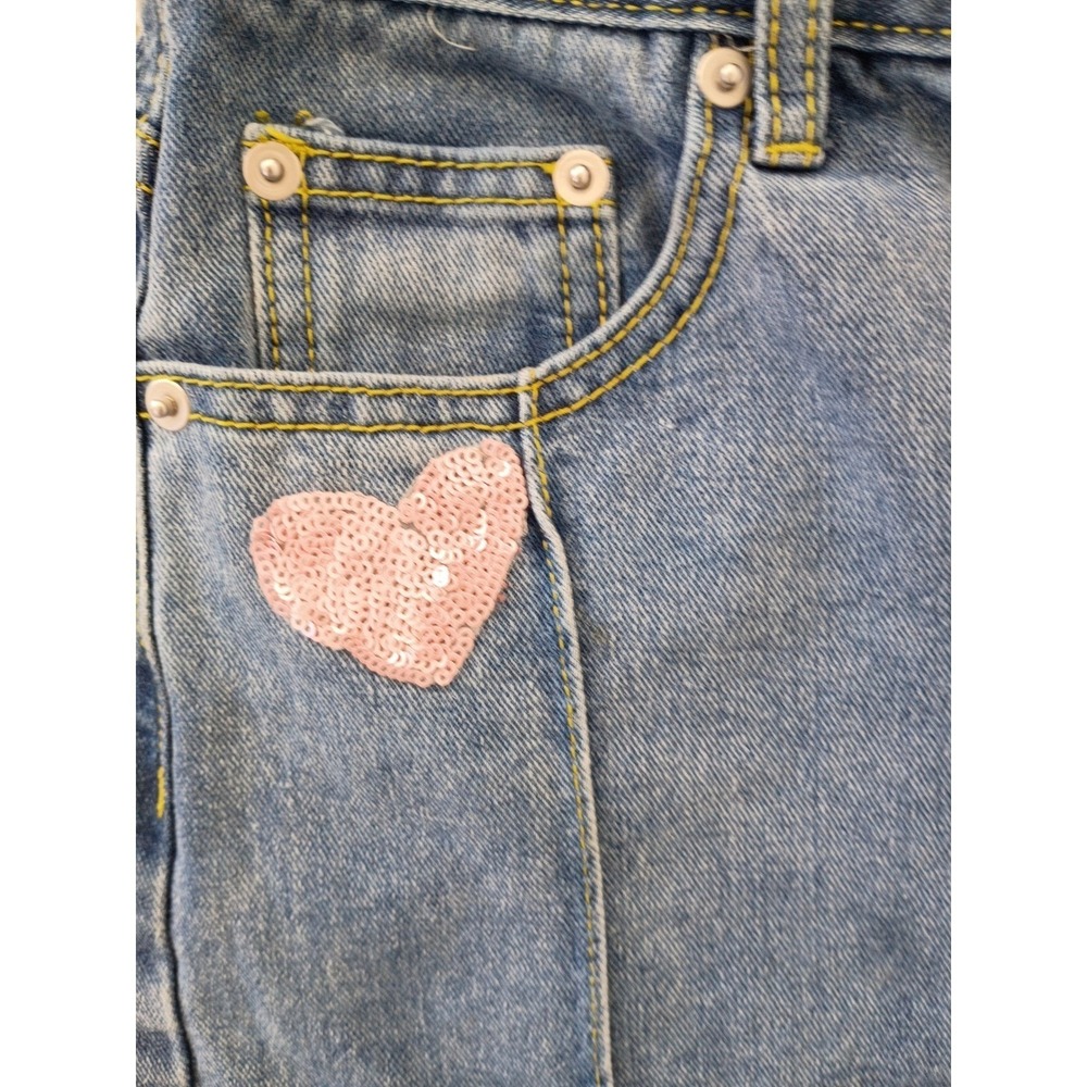 CIDER PINK Closet Sequin Heart Straight Leg Jeans High Rise Side Slit S 25x30 - Picture 4 of 10